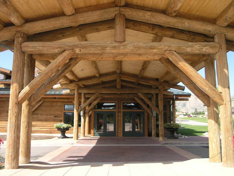 TWII Pole Entryway / The entryway of the Conference Center is constructed with TWII poles